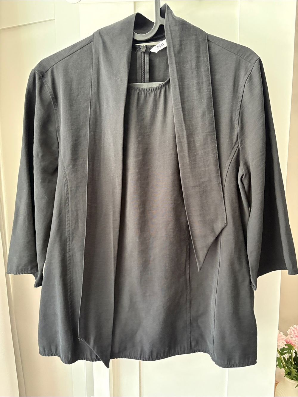Zara Black Draped Blouse with Scarf detail